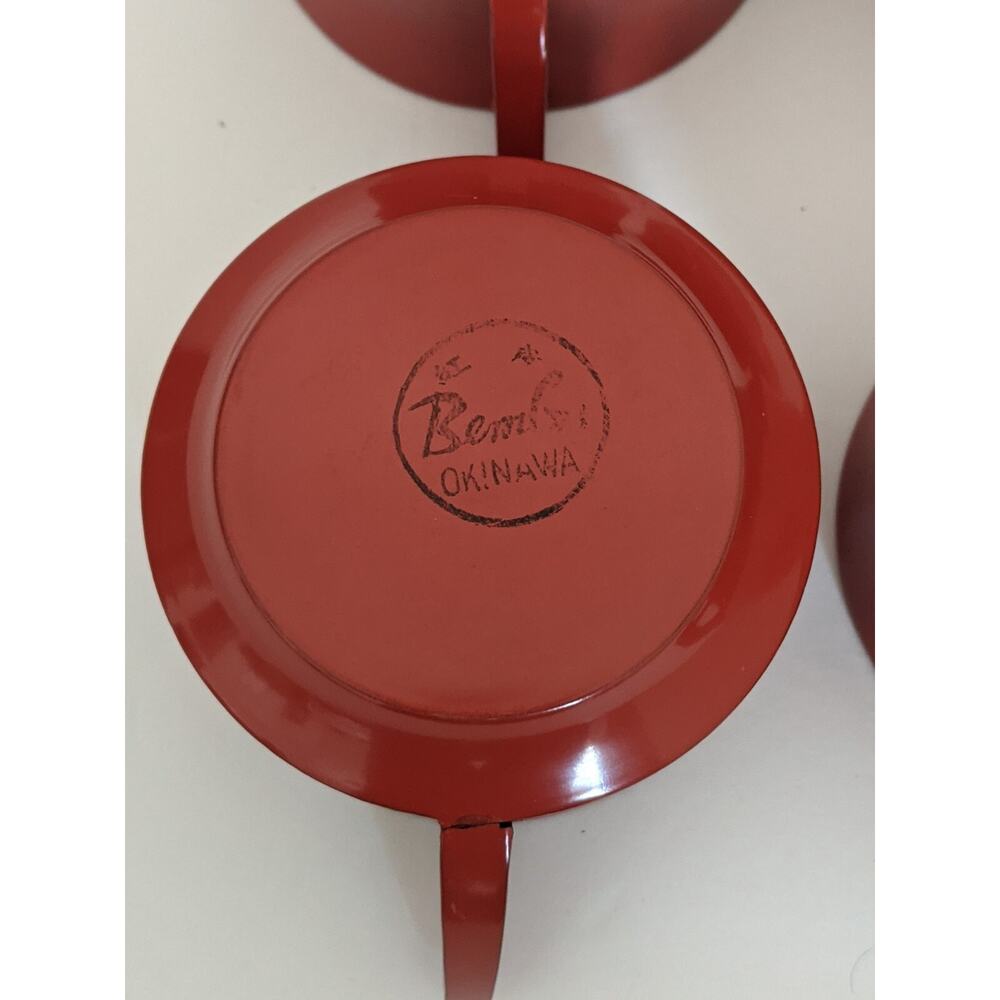 Vintage Brembo Okinawa Red Lacquerware Tea Cups Set of 6 Japan MCM - Picture 7 of 13